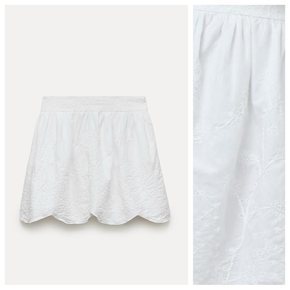 NWOT. Zara ZW Collection White Embroidered Mini Skirt. Size M. - Picture 6 of 14